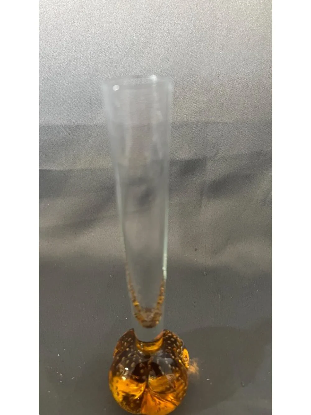 Amber Bubble Base Clear Blown Glass Bud Vase Elegant Handcrafted